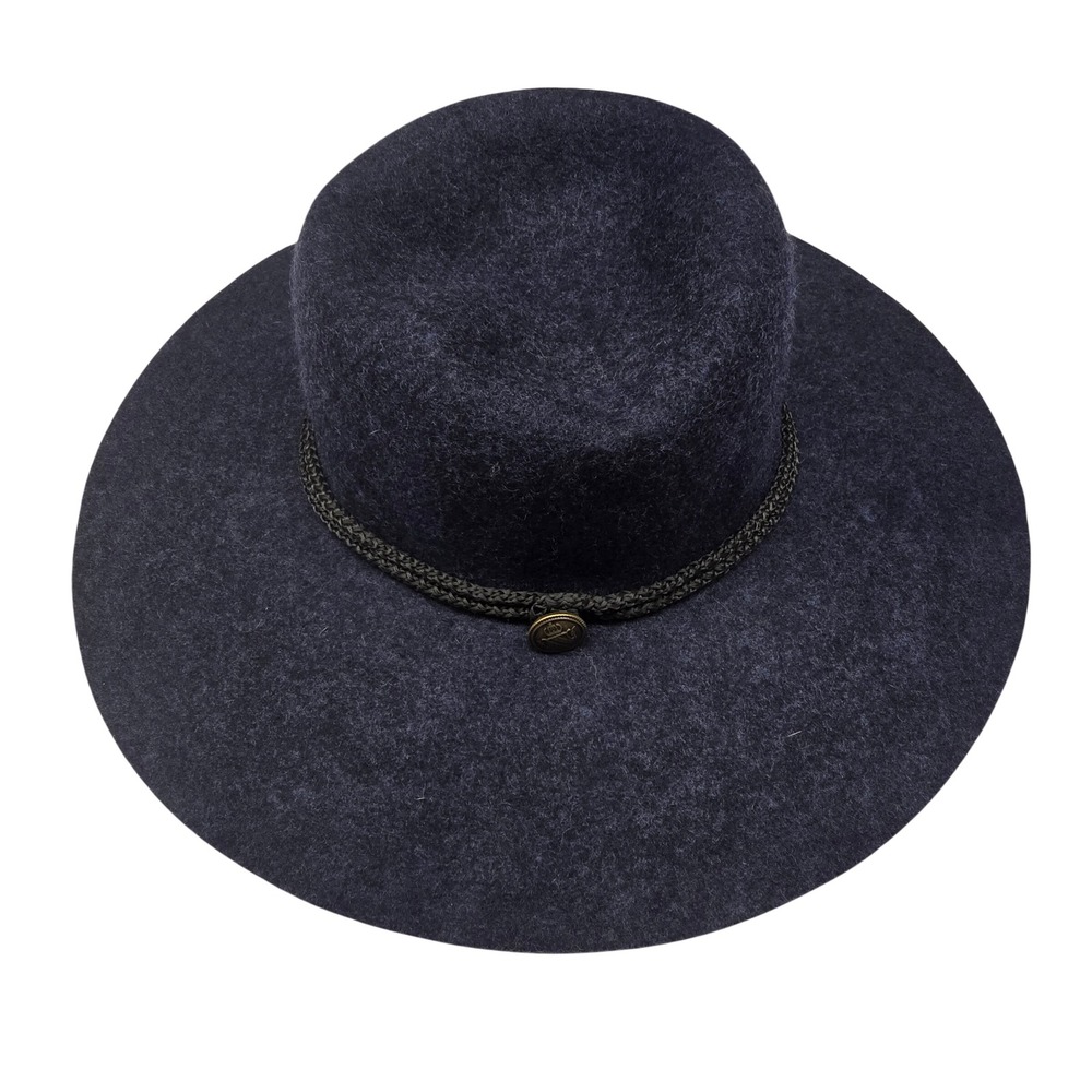 100% Wool Floppy Hat Womens One Size Dk Gray Blue Wide Brim Boho Fedora Western